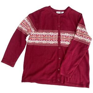 Vtg Cherokee Women’s X 14 16w V-Neck red White Button Down Cardigan Sweater Xmas